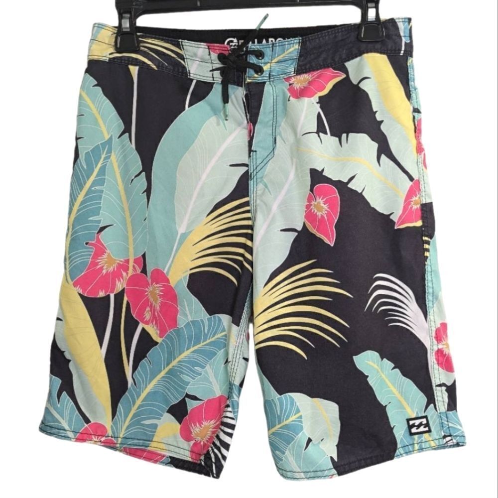 Billabong green pink tropical palm print board shorts swim bottom trunks mens 28